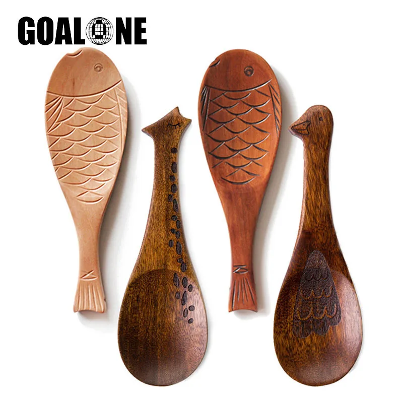 

4Pcs/Set Wooden Rice Spoon Creative Fish Shape Non stick Cookware No scratch Scoop Paddle Natural Wood Spoon Handcraft Tableware