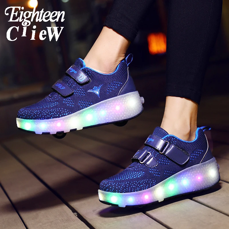 Size 27 40 Shoes with Wheels USB Charging Glowing Sneakers with Wheels