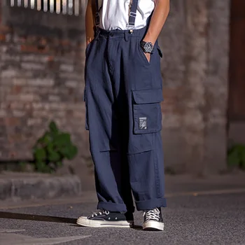 

Male Japan Streetstyle Loose Vintage Fashion Hip Hop Jumpsuit Overall Trousers Straight Pant Men Loose Casual Bib Cargo Pants