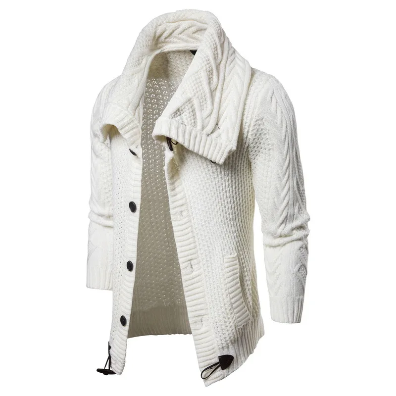 

2020 Winter High Collar Men Cardigan Casual Solid Color Single Breasted Slim Sweater Men Thick Warm High Quality Men Sweater
