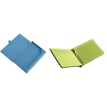 

Useful Box Credit Business Card Wallet (Blue) & Faux Leather Slim Mens Credit Card Wallet Money Clip Contract Color