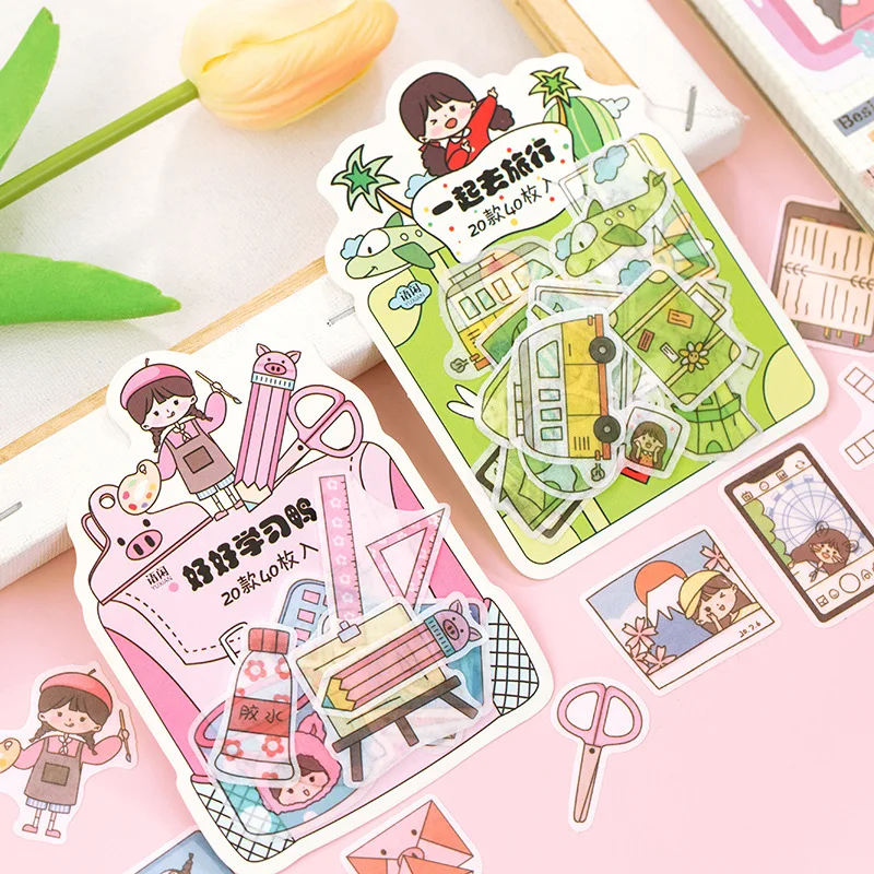 Mohamm 40Pcs Piggy Girl Series Cute Stickers Decoration Scrapbooking Paper Creative Stationary School Supplies afbeelding