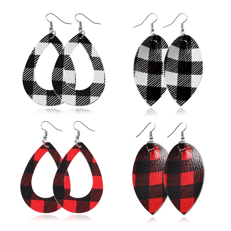 8 пар женских кожаных сережек Buffalo Plaid Brincos красный и черный капли воды Серьги Каплевидные модные кожаные серьги - Окраска металла: 4 pairs