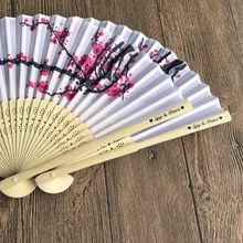 12 шт./лот, персонализированные цветы, Складной вентилятор, печать на заказ, Сакура, ручная работа, бамбуковые вентиляторы, Свадебный и свадебный душ, сувениры