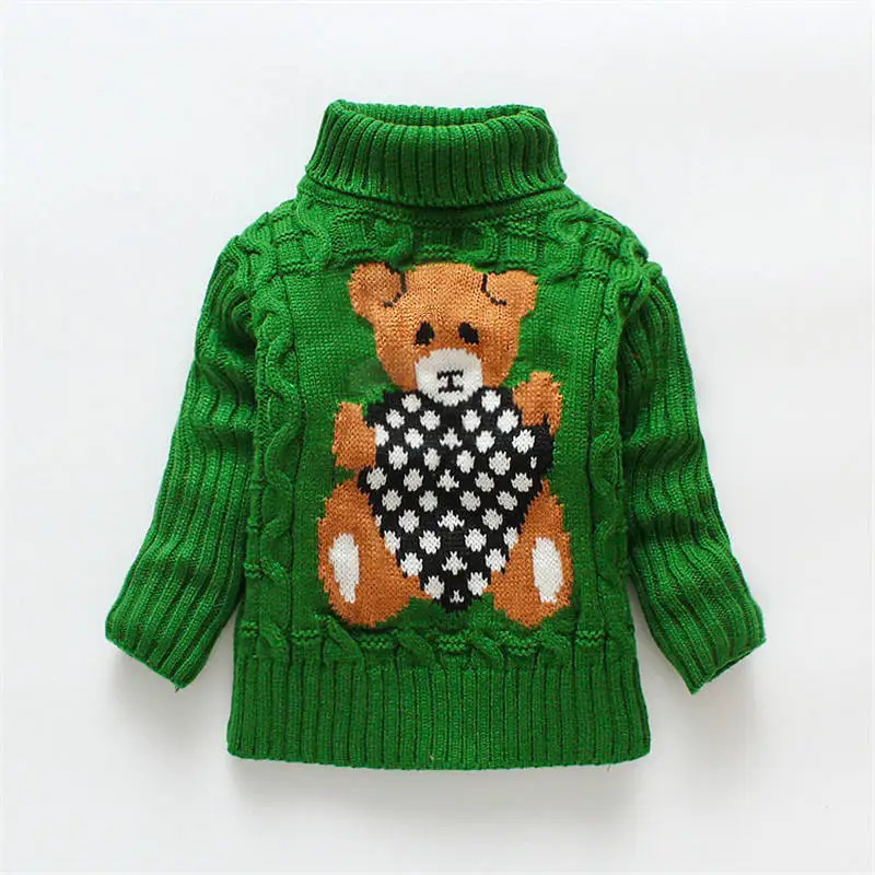 LEAPPAREL/Детский свитер; Повседневная водолазка; вязаный теплый свитер для мальчиков и девочек; рисунок с милым медведем; пуловер; свитер - Цвет: JX108F