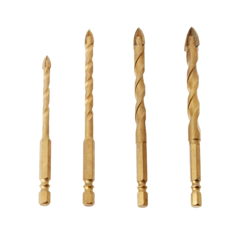 

4Pc 6Mm- 12Mm Hex Shank Titanium Tungsten Drill Bit Carbide Tile Glass Cross Spear Head Drilling Cutter Tool