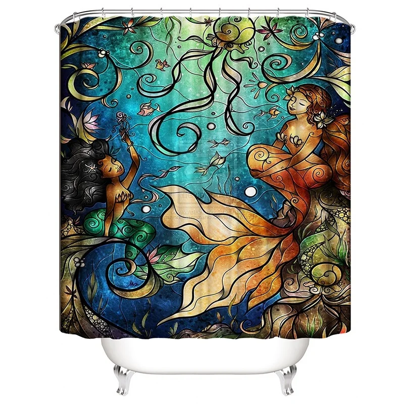 Горячая продажа Русалка занавес 3D цифровая печать водонепроницаемая занавеска