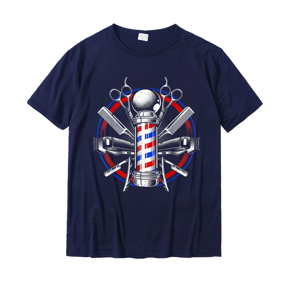comfortable Summer/Autumn 100% Cotton Fabric O Neck Tops & Tees Short Sleeve Gift Tee-Shirt Funny Fashionable T Shirts Funny Barber Gift For Men Barbershop Pole Tools Hairstylist T-Shirt__18410 navy