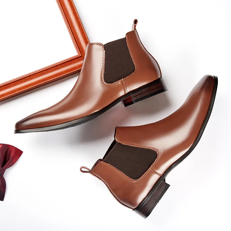 Yomior Winter New Big Size Handmade Men Boots Vintage British Genuine Leather Dress Shoes Business Work Ankle Chelsea Boots