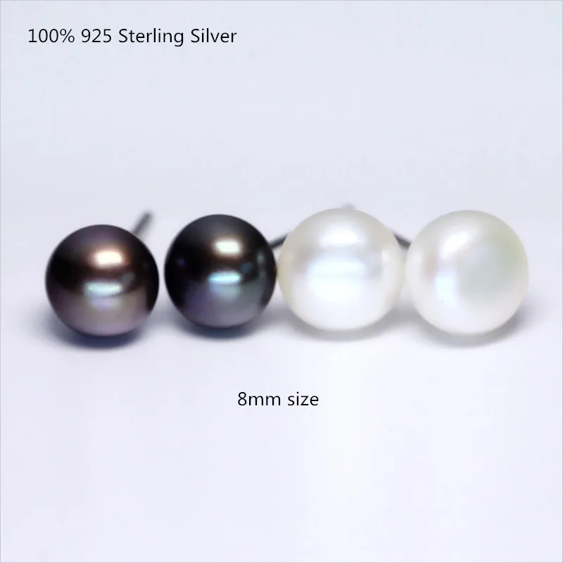 Buyee 925 Sterling Silver Simple Bead Earring 8mm Natural Freshwater Pearl Earring for Woman Fashion Fine Jewelry