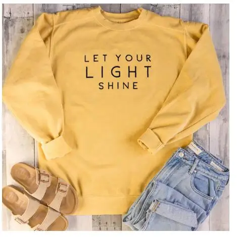 Весенняя Повседневная стильная толстовка с капюшоном с надписью «Let Your Light Shine» из хлопка с надписью «Grunge»