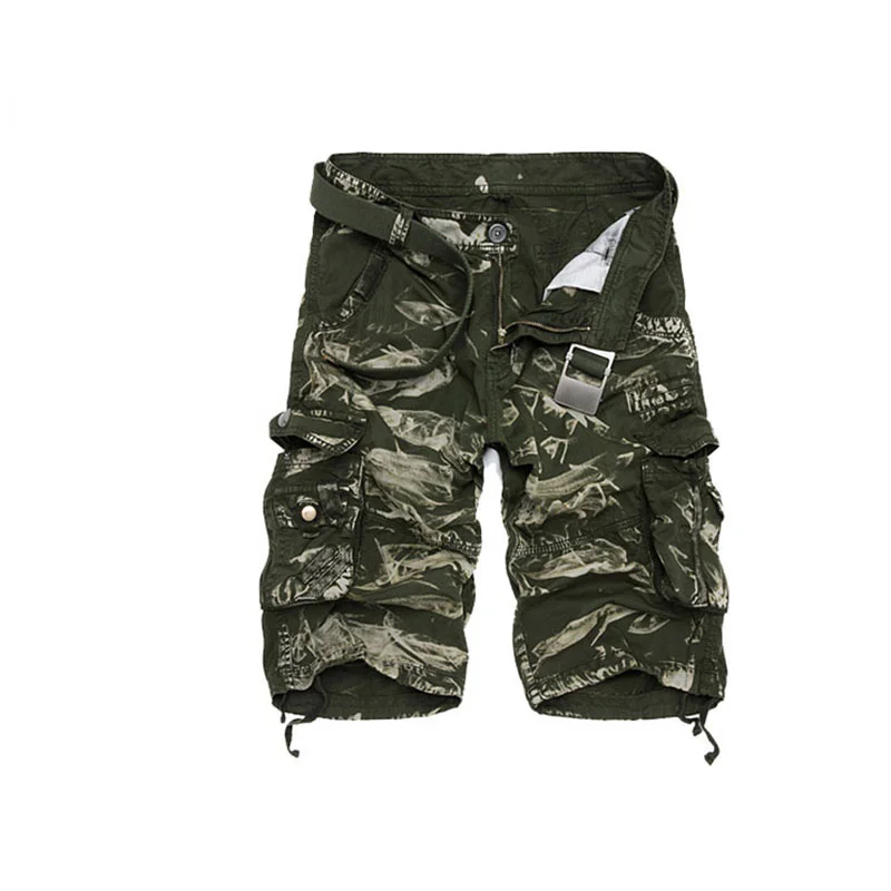 Green camouflage Пятиточечные штаны комбинезоны без пояса модные новые мужские молодежные свободные большие размеры мульти-карман сплошной цвет - Цвет: Green camouflage