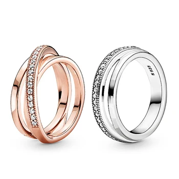 

New 925 Sterling Silver Ring Shiny Three-Ring Interwoven Romantic Wedding Ring, Suitable For Women'S Original Luxury Jewelry
