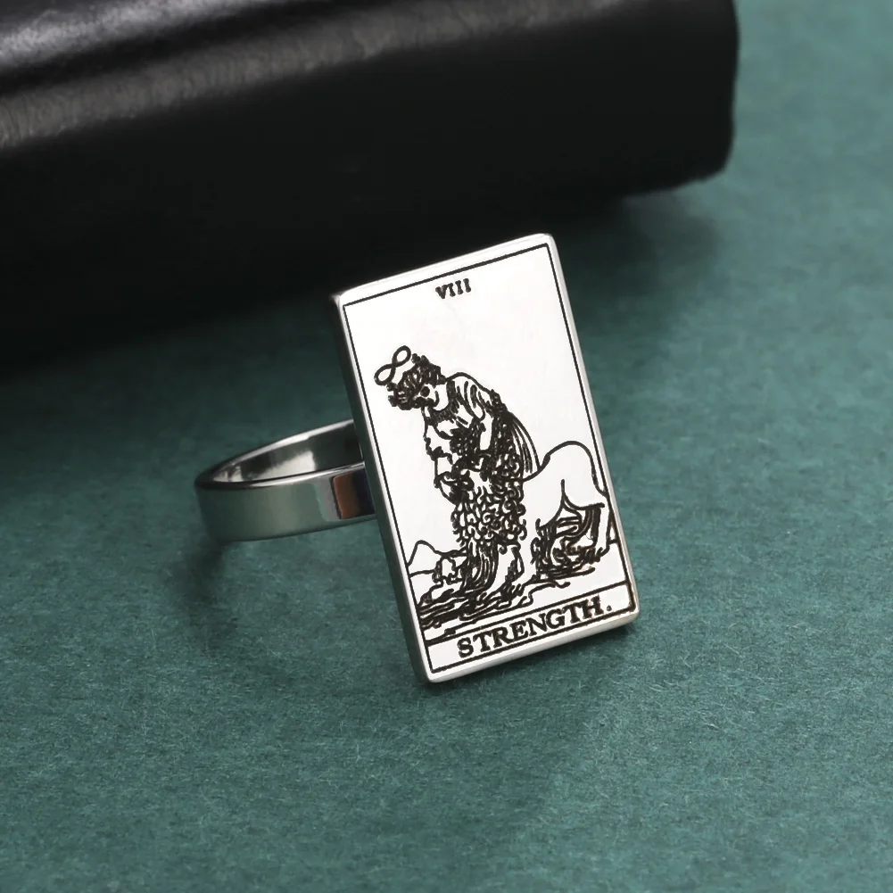 Stainless Steel Skyrim Tarot Cards Ring for Women Men Esotericism Divination Magic Band