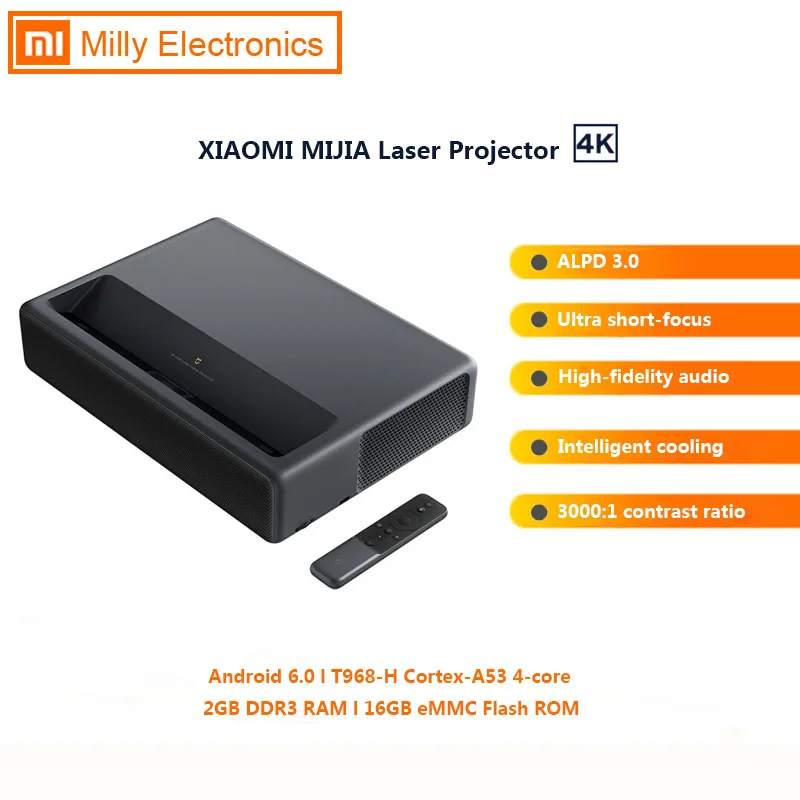  Xiaomi Mijia 4K Laser Projector 2GB RAM 16GB ROM ALPD 3.0 Android 6.0 3D 3840 x 2160 150 inch 5000 