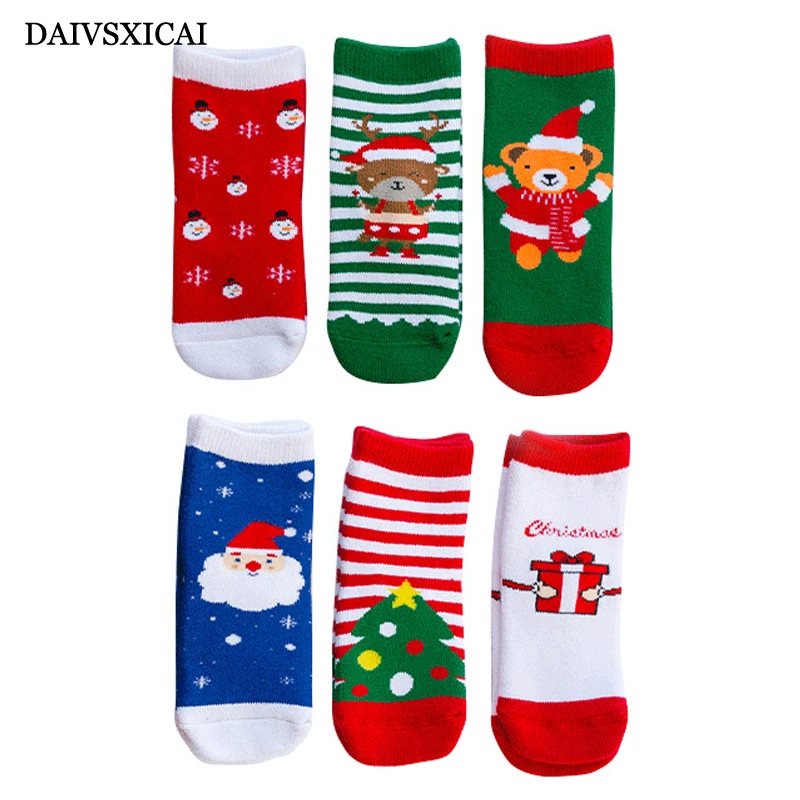 Daivsxicai/зимние носки для малышей; теплые хлопковые носки в полоску для детей; удобные дышащие детские носки без пятки; 6 пар/лот