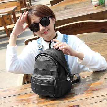 

New Stitching Women's Backpack High Quality PU Leather Korean soft teenage girls schoolbag solid color outdoors travel
