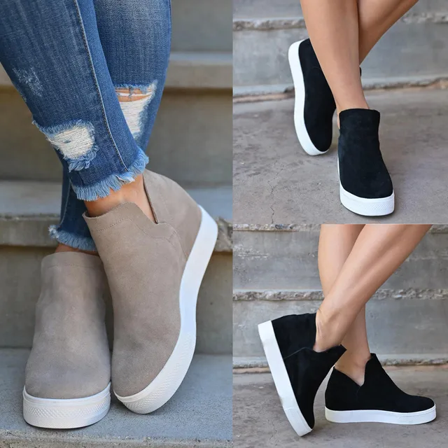 $US $22.00 Women Platform Hidden Wedges Boots Casual Slip on High-Top Ankle Vulcanize Shoes Comfortable Breath