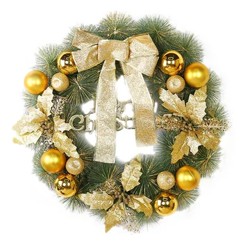 

SHGO HOT-50cm Christmas Wreath Door Wall Ornament Garland Decoration Bowknot - Home Decor (Golden)