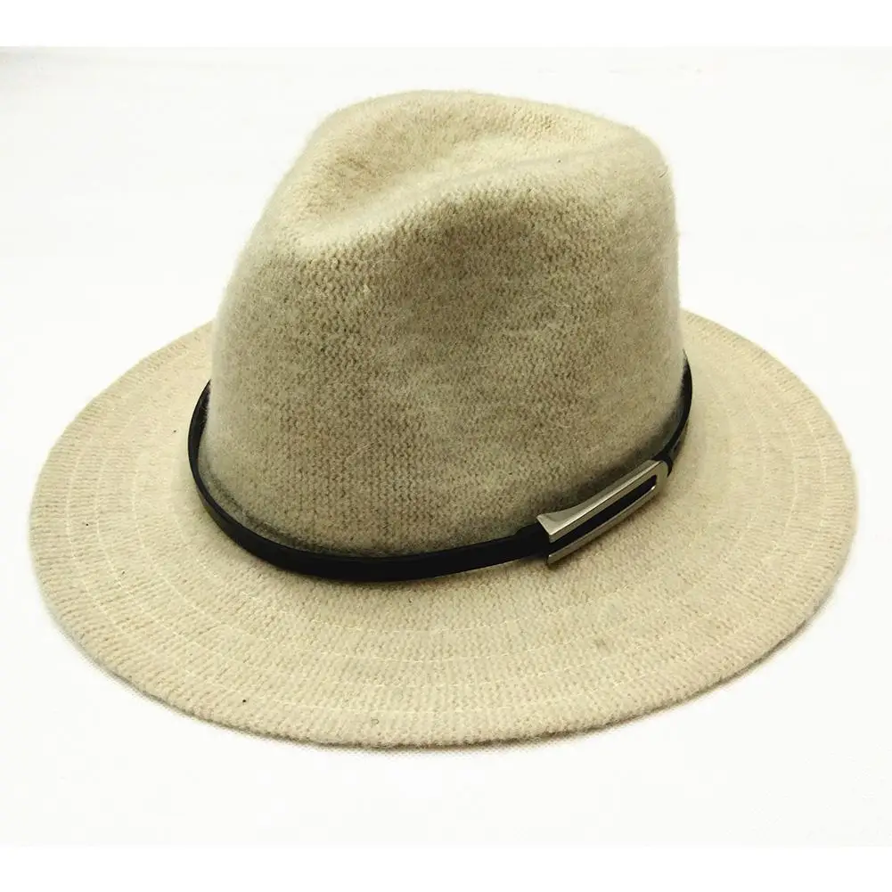 Studyset мужская шляпа Женская мода осень зима солнцезащитный флис Fedora Шляпа плоские карнизы джаз шляпа шерсть в форме колокольчика - Цвет: Milk white belt 2