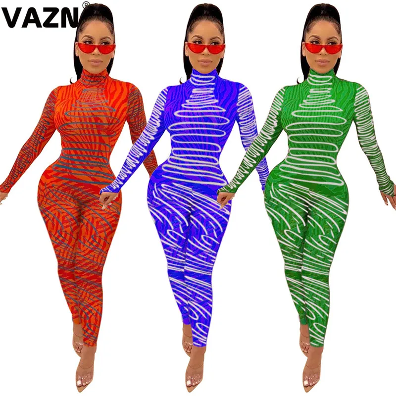 VAZN, Новые комбинезоны, сексуальные, Клубные, для взрослого возраста, модные, одноцветные, водолазка, длинный рукав, эластичные, для женщин, с высокой талией, длинные, узкие, Комбинезоны