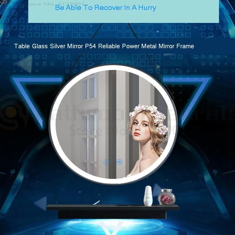 

Smart Touch LED Light Light Bathroom Mirror Anti-fog Wall Hanging Makeup Mirror Black Frame Wrought Iron Edge Round Mirror