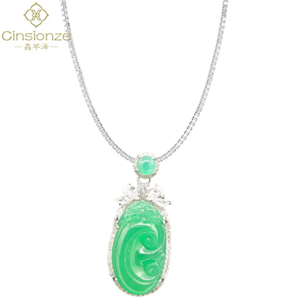 

Cinsionze Female Stylish Crystal Green Gemstone Pendant Necklace Agate Stone Zircon Necklace Birthday Christmas Gifts For Women