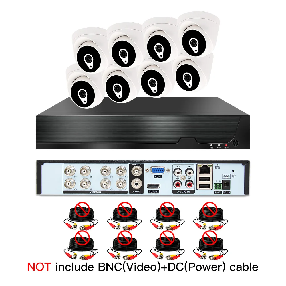 8ch 1080P AHD комплекты системы видеонаблюдения CCTV безопасности Гибридный DVR Крытый Купол AHD камера видеонаблюдения P2P XMEYE 2MP комплекты - Цвет: without cable