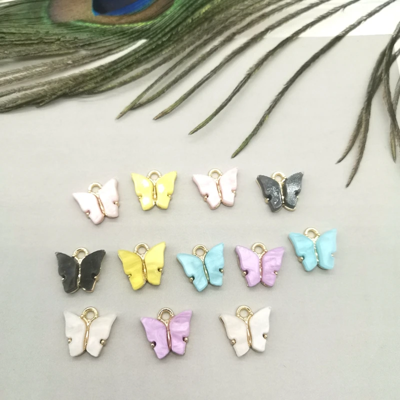 

10 Pieces / Many Stylish Alloy Butterfly Inlaid Acrylic Charms DIY Animal Pendant Necklace Bracelet Accessories Handmade Jewelry