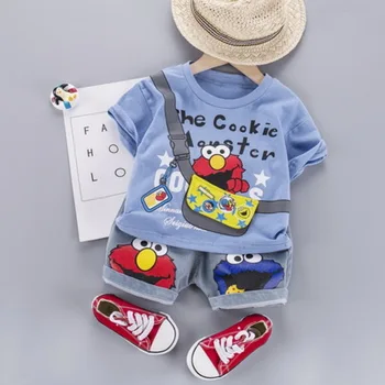

2020 High Quality Sesame Street Children Kids Boys Girls Clothes Cotton Cartoon T Shirt Pant 2 Pic Casual Clothing Sets Outfit