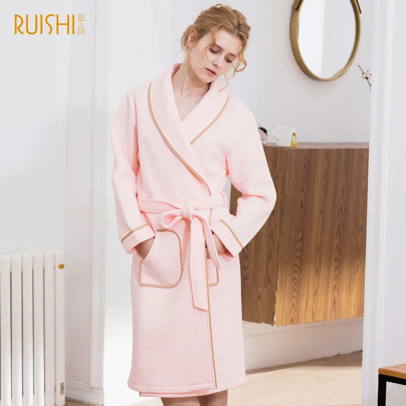 72301-Pink Модный комплект, зимний теплый хлопковый банные мужские халаты с длинными рукавами, хлопковое кимоно с поясом - Цвет: 72301-Pink