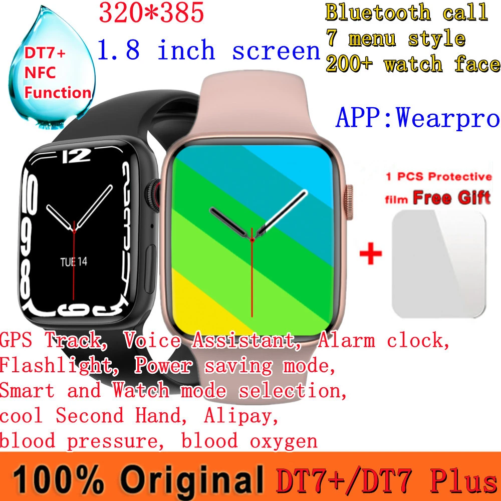 Original iwo DT7+ Smart Watch Series 7 NFC Function Bluetooth Call Ai Voice Assistant GPS Wireless Charger DT7 Plus Smartwatch