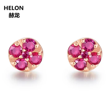

Solid 14k Rose Gold Natural Ruby Women Stud Earrings Engagement Wedding Party Fine Jewelry