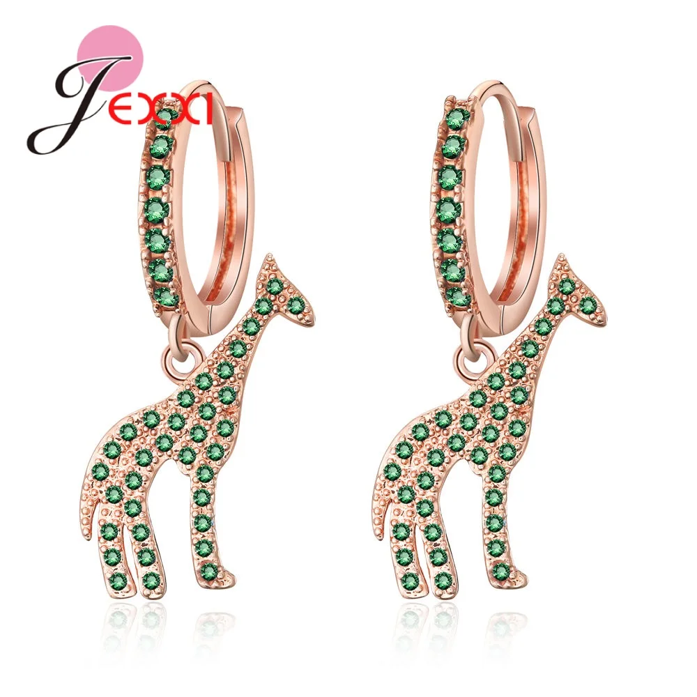 

Concise 925 Sterling Silver Cute Giraffe Earrings For Women Animal Drop Earrings Wedding Cubic Zircon Ear Rings For Girls
