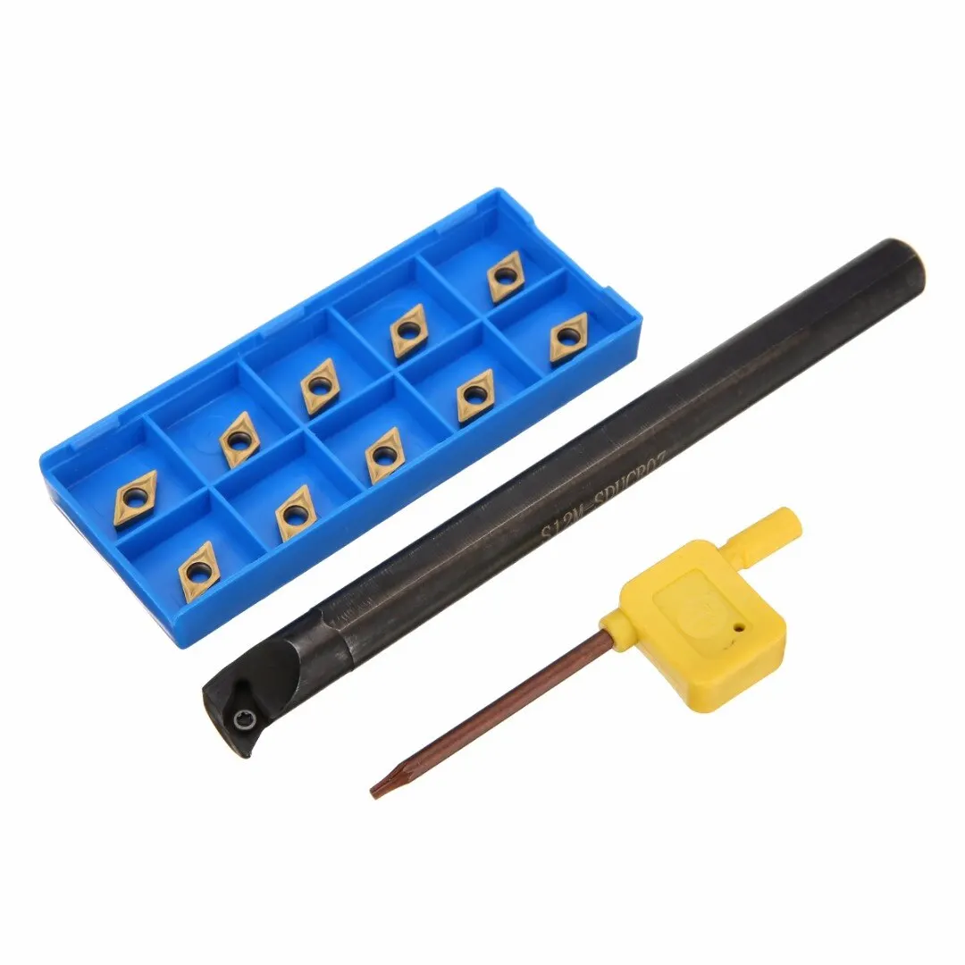 Stainless Steel S12M-SDUCR07 Lathe Inner Turning Tool Holder 150mm Length Boring Bar + 11pcs Gold DCMT0702 Carbide Inserts