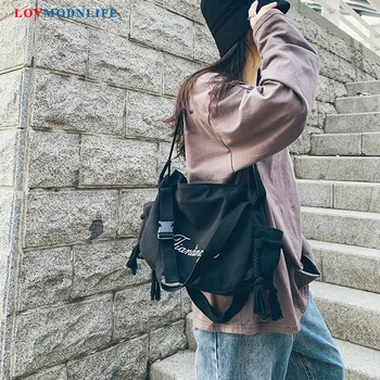 

Canvas Crossbody Bags For Women Shoulder Bag Hip-Hop Ladies Hand Bags Large Capacity Teenager Girls Bookbag Japanese 2020 New