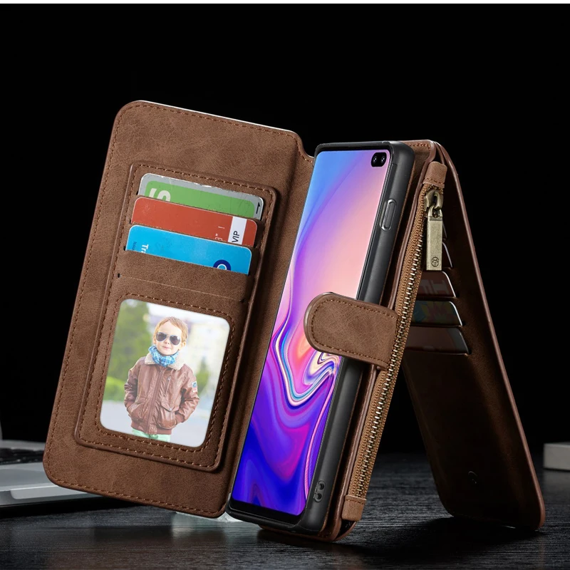 

For Samsung Galaxy S10 S9 S8 Plus S10E S7 Edge Luxury Leather Separable Vintage Zipper Wallet Mobile Bag For Galaxy Note 9 8