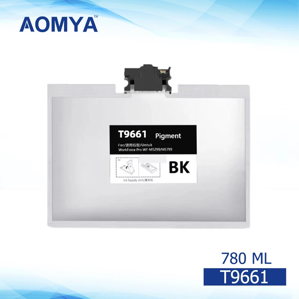 Aomya T9661 Ink Bag C13T9661 with Pigment ink Compatible for Epson WorkForce Pro WF-M5799DWF WF-M5299DW WF-M5298DW Printer 780ML aomya t9661 ink pack ink bag with chip for epson workforce pro wf m5299 wf m5799 inkjet printer ink cartridge full ink