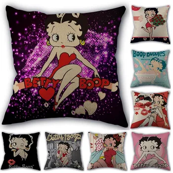 

Custom Betty Boop Cartoon Pillowcase Cotton Linen Fabric Home Textile Square Pillowcase 45X45cm Wedding Decorative No Fade