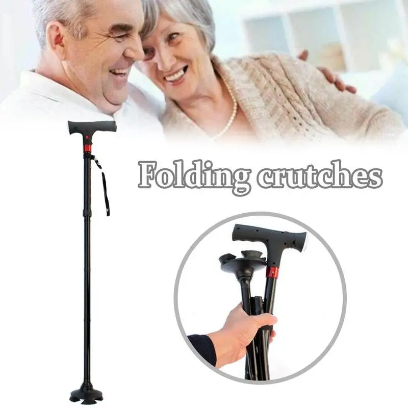 New Telescopic Folding Canes LED Light Aged Walking Sticks Poles For The Elder Ski Camp Telescopic Baton Outdoor Poles Crutch