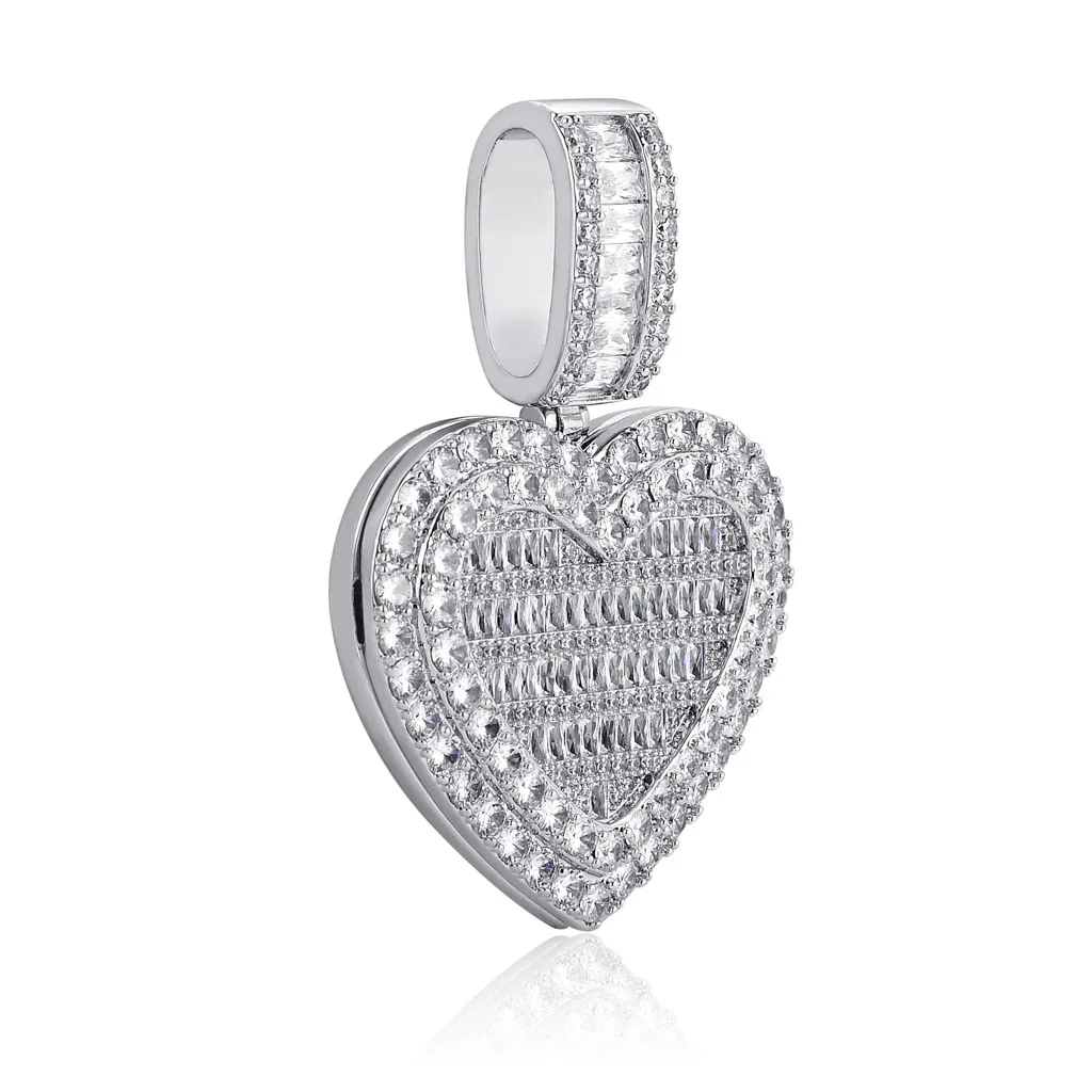 Can Be Opened Heart-shaped Photo Pendant Iced Zircon Cubic Zirconia Personalized Picture Necklace Hip Hop Custom Jewelry