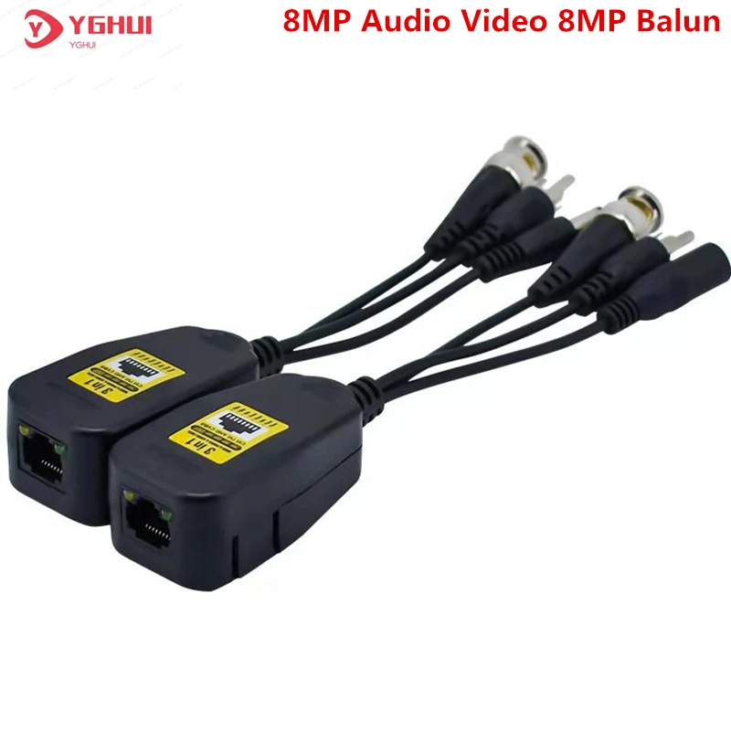 5 Paia 8Mp Hd Audio Video Balun Cavo Trasmissione Twisted Pair Trasmettitore Bnc A Rj45 Adattatore Supporto 4K Hdcvi Tvi Ahd Camera