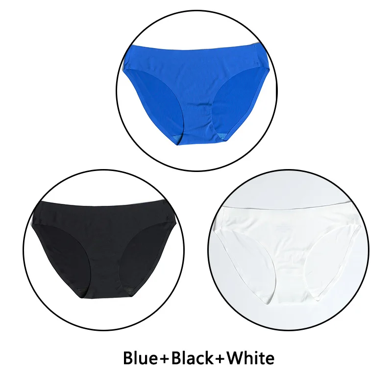 Blue Black White 3 шт./партия, одноцветные трусы, бесшовные кружевные трусики с открытой промежностью, нижнее белье с низкой посадкой, XS-L, нижнее белье европейского размера, женское нижнее белье, большие размеры - Цвет: Blue Black White