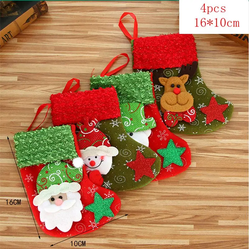 Рождественские чулки, носки, кошка, собака, лось, Navidad, год, мешок для конфет Рождество, украшения, рождественские елки, вечерние подарочные сумки для детей - Цвет: 4pcs 16x10cm