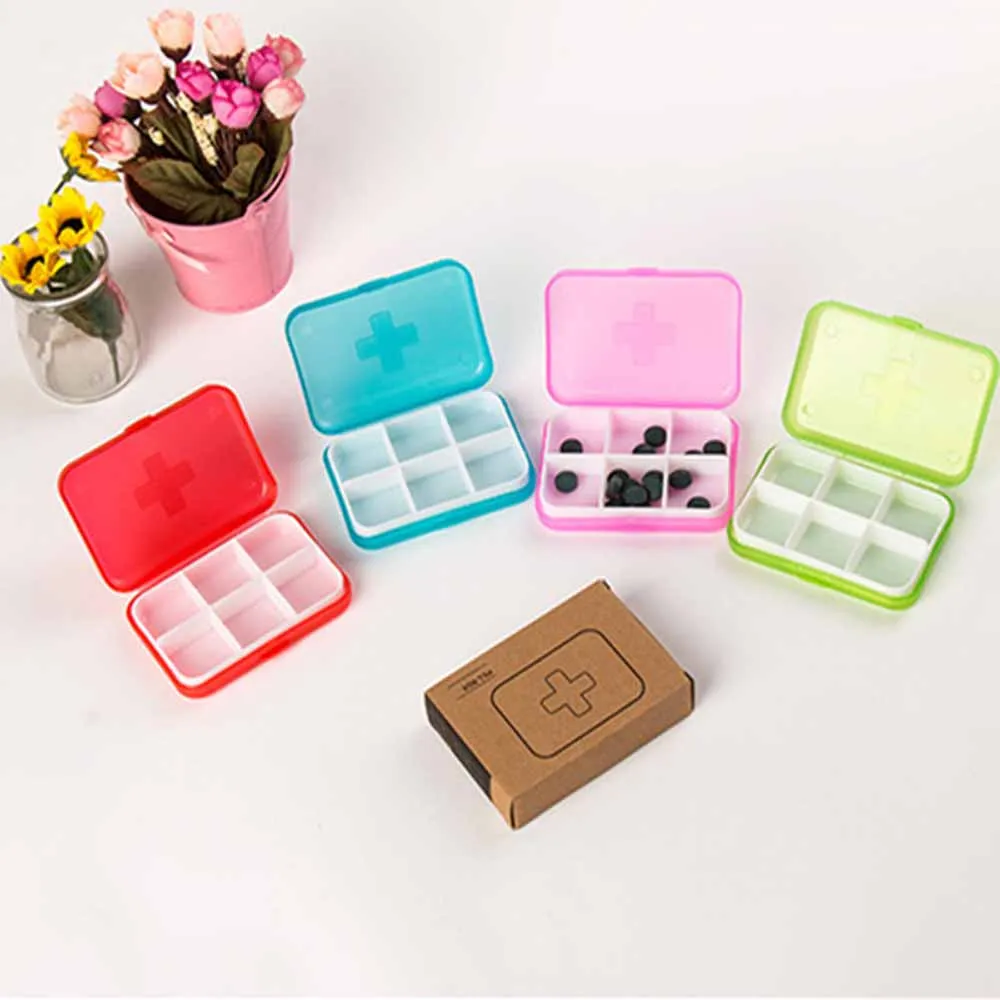 

1PC Mini 6 Slots Container Portable 4 colors Organizer Vitamin Medical holder Pill Box Tablet Drug Travel Medicine Case Storage