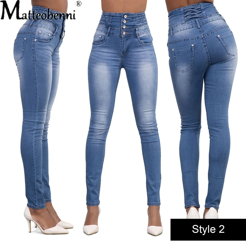 Jeans jeans skinny de cintura alta para mulheres, calças lápis stretch finas, moda casual para senhoras, outono e inverno