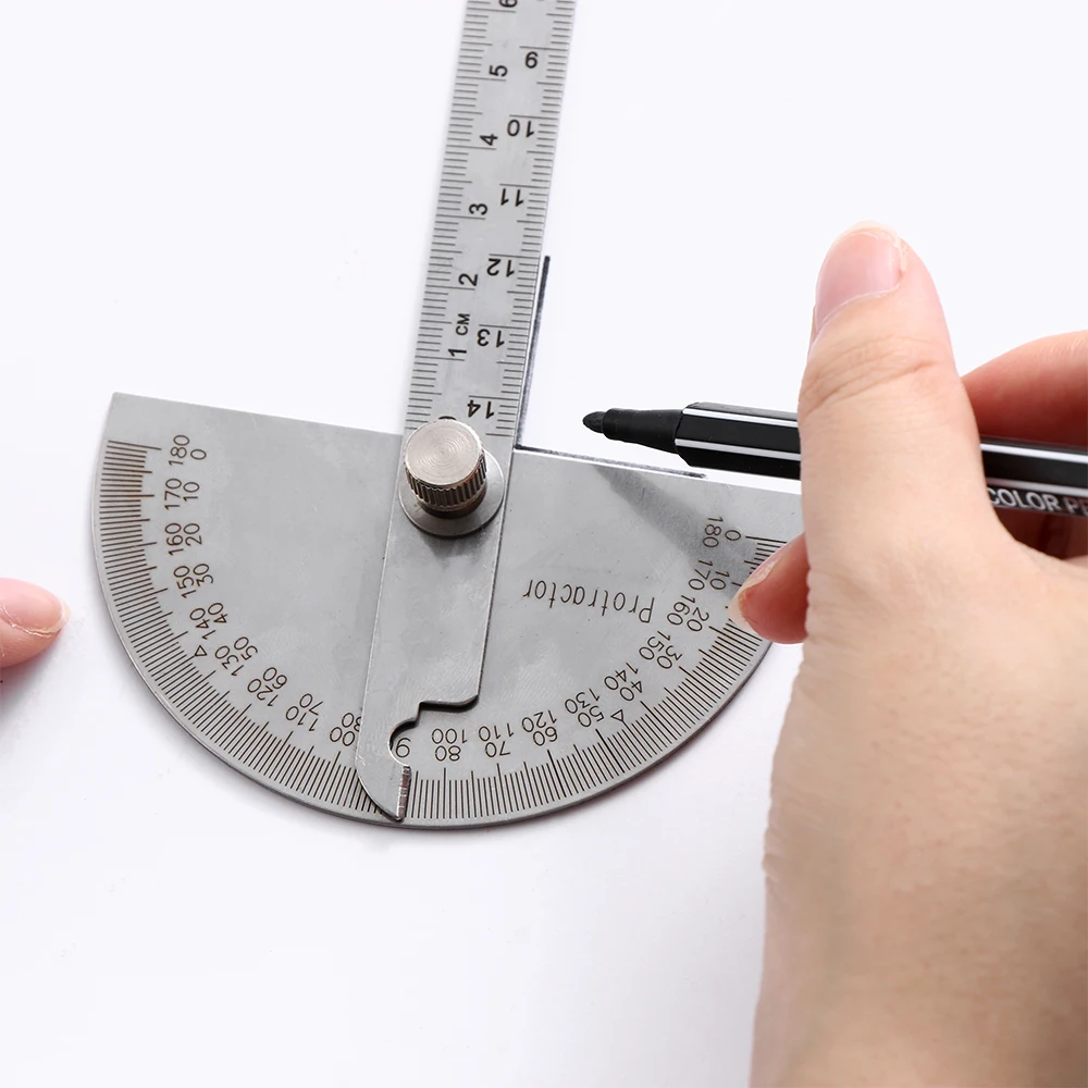 1pc Multifunction Stainless Steel Craftsman 180 Degree Rotary Angle Finder Protractor Adjustable Round Head Measuring Ruler