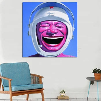 

MUTU Print And Posters Figure Canvas Wear ahelmet Funny yueminjun Wall Art Pictures For Living Room Home Decor Painting No Frame