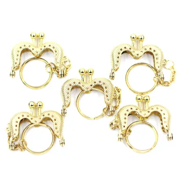 

4.5cm Mini Metal Purse Frame Shape M Kiss Clasp with Key Chain Key Ring Sewing Holes 3 Colors Coins Bag Buckle Luggage Hardware