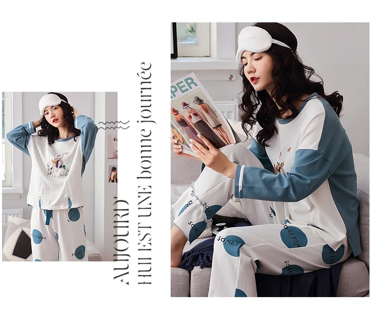 Женские пижамные комплекты, корейский красивый мультяшный Пижамный костюм из чистого хлопка, женский домашний костюм с длинными рукавами, женская одежда для отдыха, m-xxl